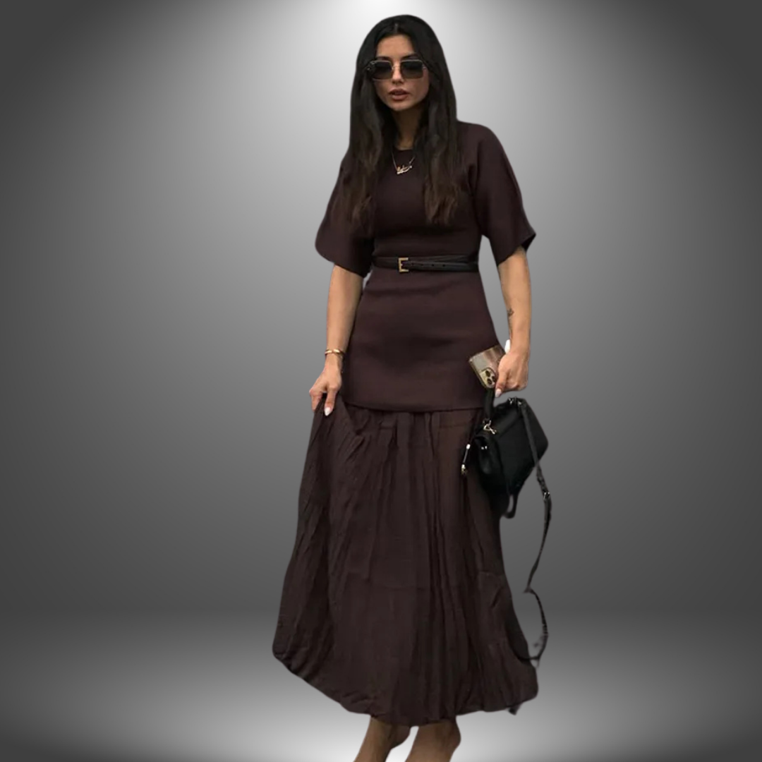 Helena | Belted Pleated Maxi Elegance Dress