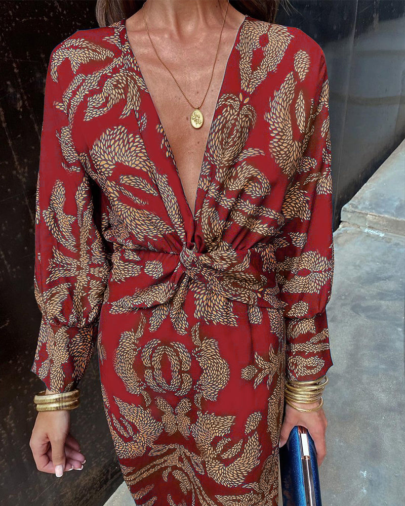 Evelyn | Chic Twist-Front Printed Midi Dress