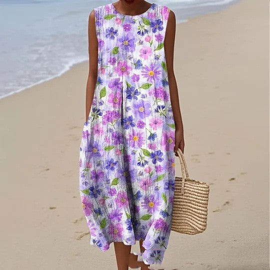 Amelia | Lavender Bloom Sleeveless Midi Dress