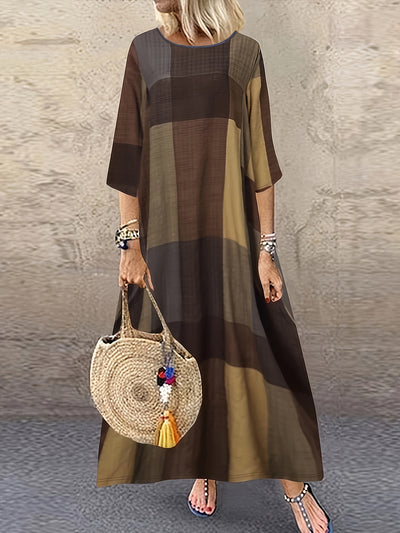 Greta | Earth-Tone Plaid Oversized Maxi Dress