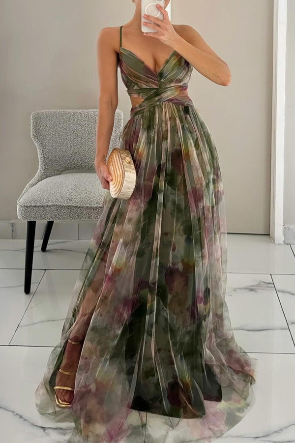 Aurora | Sunset Bloom Pleated Chiffon Gown