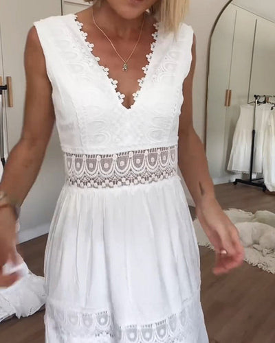 Eliza | Elegant White Lace Midi Dress