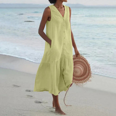 Skye | Light Blue Button-Front Sleeveless Midi Dress
