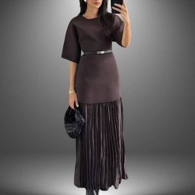 Helena | Belted Pleated Maxi Elegance Dress