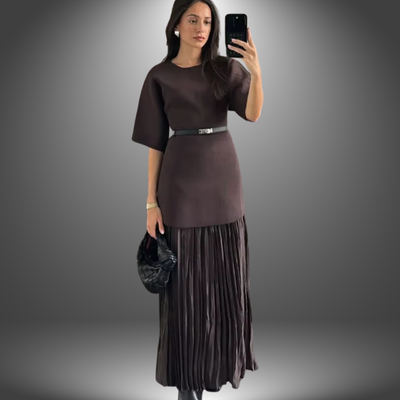 Helena | Belted Pleated Maxi Elegance Dress