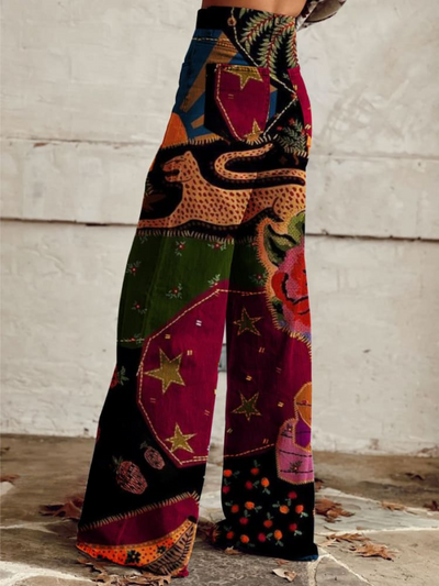 Lyra | Tapestry Jungle Print High-Waisted Wide-Leg Trousers