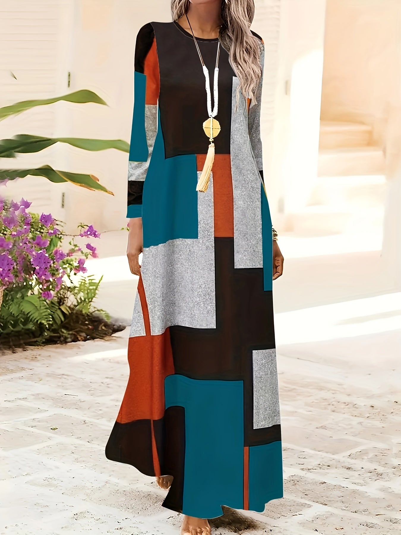 Talia | Colorblock Long Sleeve Maxi Dress