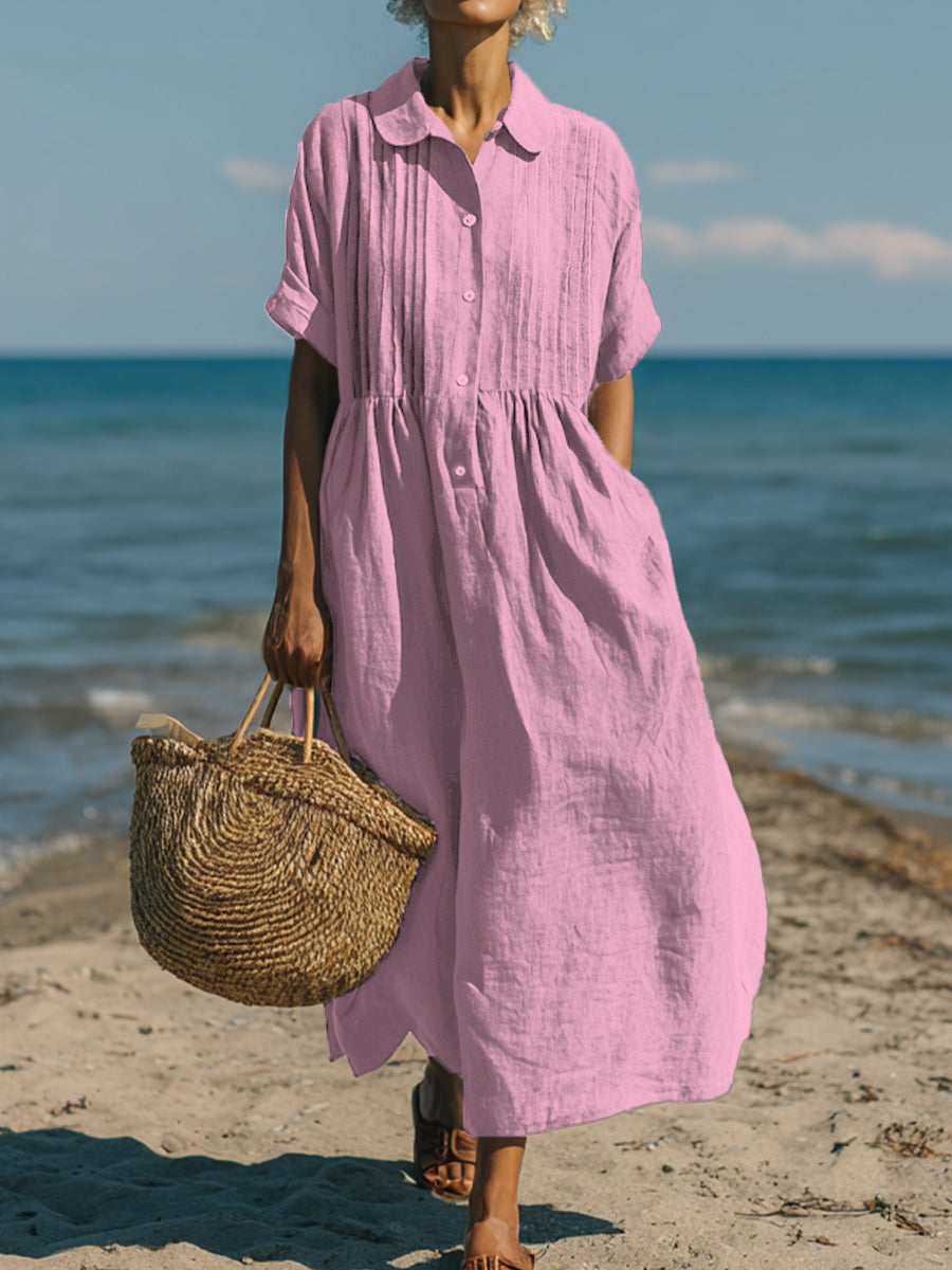 Clara | Casual Cotton Linen Collar Dress