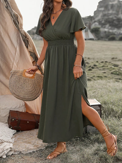 Harper | Relaxed Fit Olive Green Midi Dress