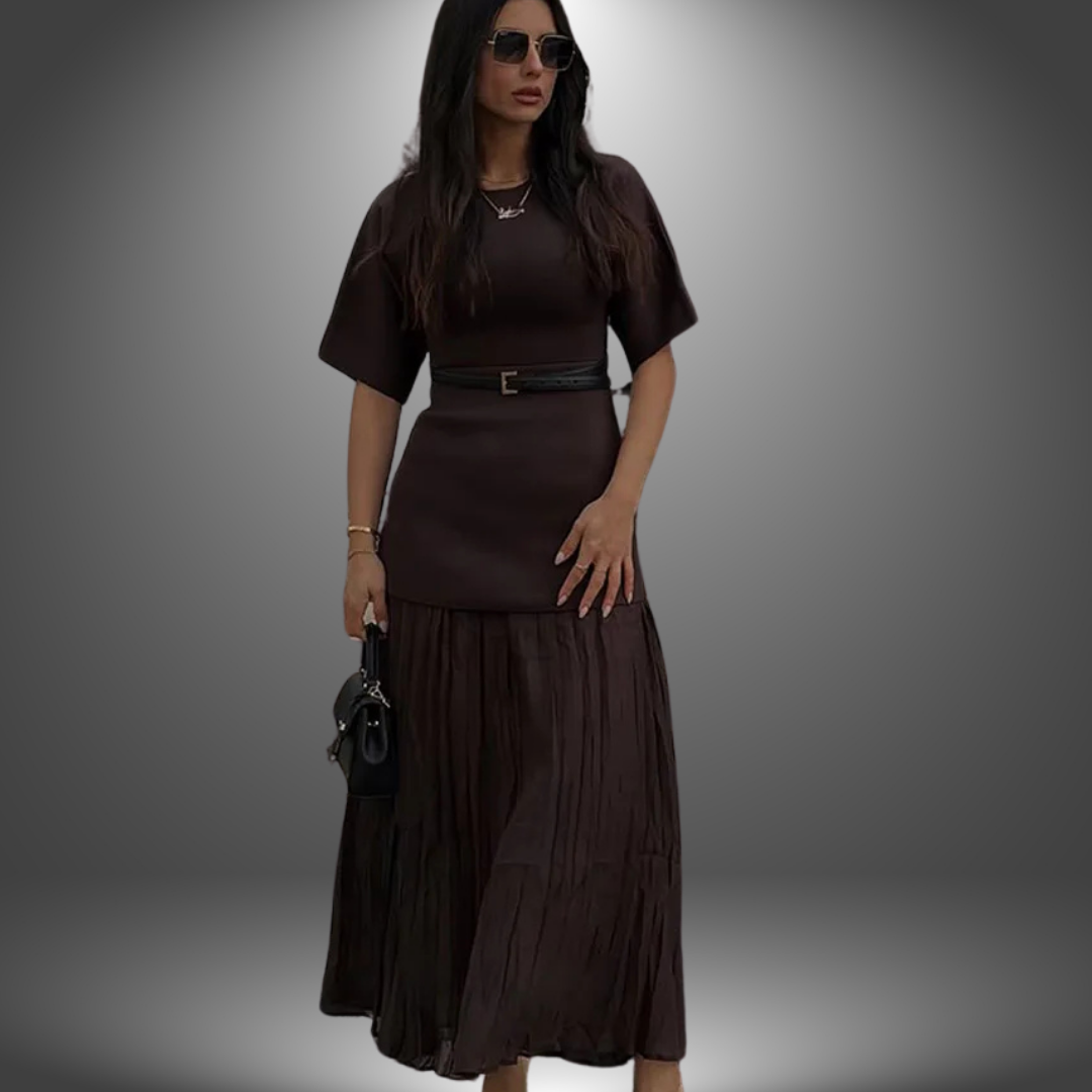 Helena | Belted Pleated Maxi Elegance Dress