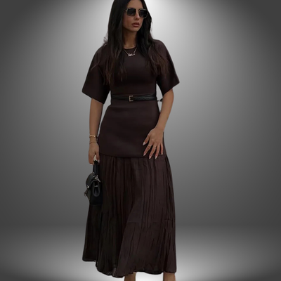 Helena | Belted Pleated Maxi Elegance Dress