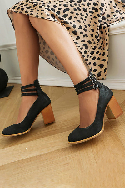 Clara | Smooth Ankle-Strap Sandals with Block Heel