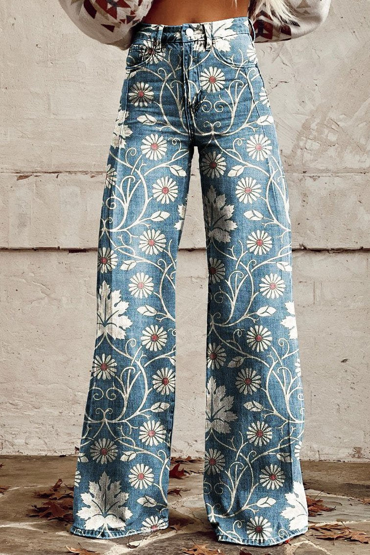 Daisy | Vintage Floral Embroidered Wide-Leg pants