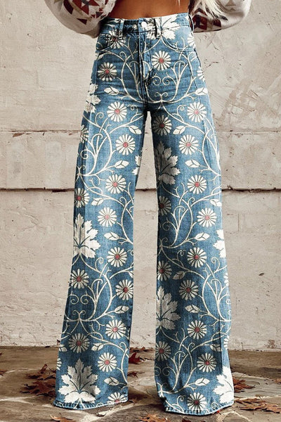 Elodie | Vintage Daisy Bloom Wide-Leg Pants