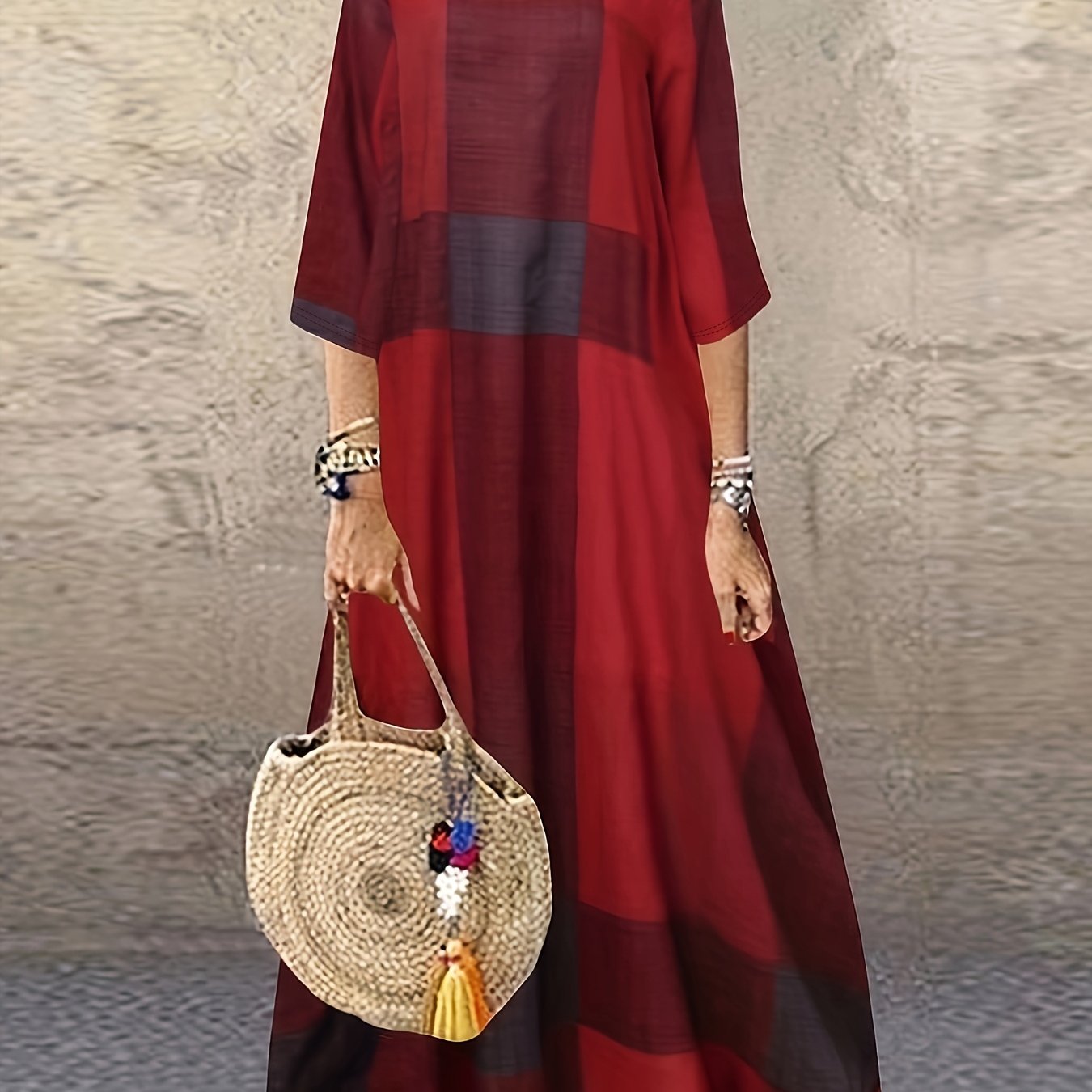Greta | Earth-Tone Plaid Oversized Maxi Dress