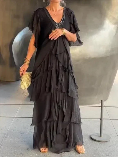 Verity | Boho Ruffle-Layered Maxi Dress