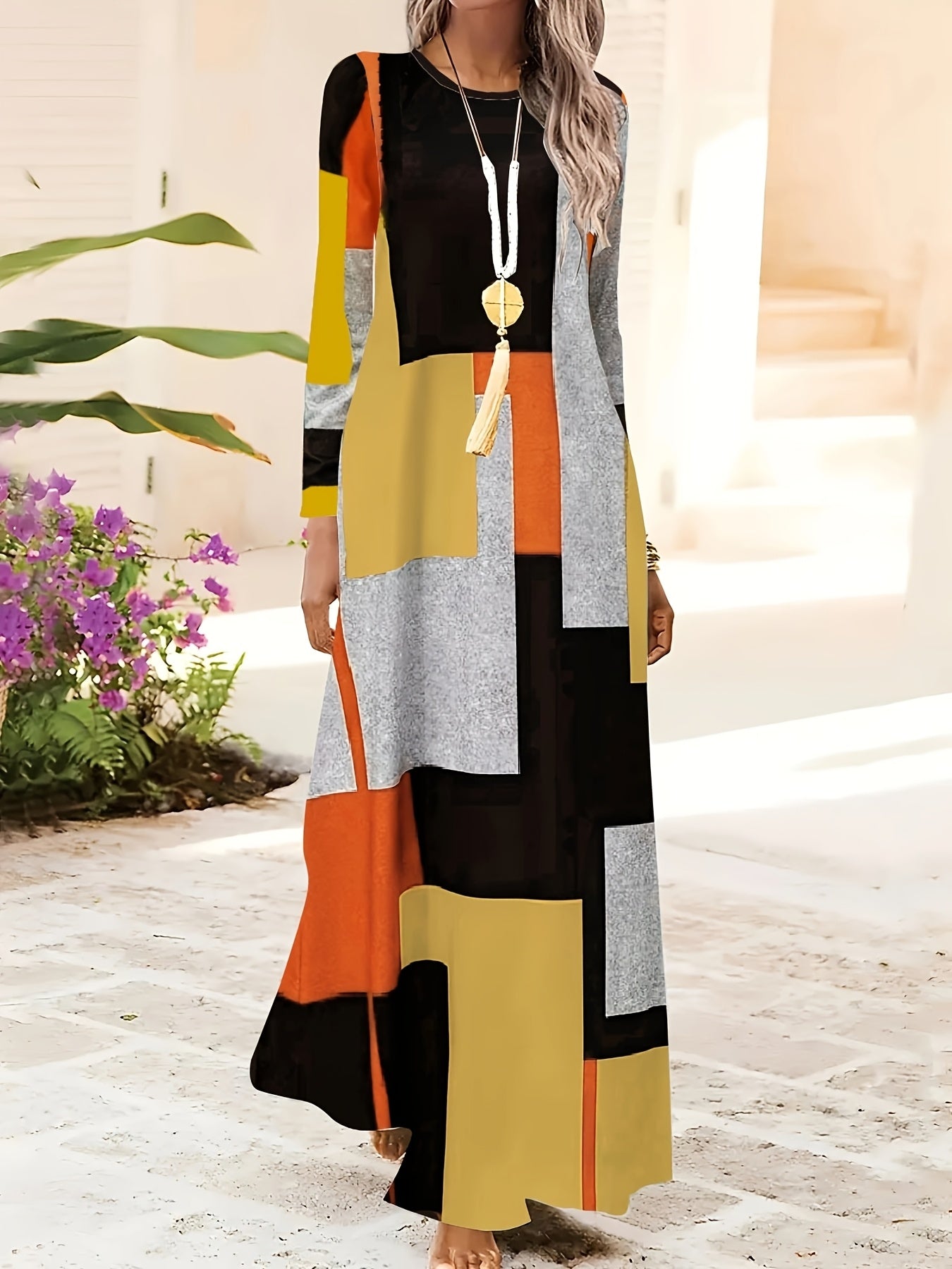 Talia | Colorblock Long Sleeve Maxi Dress