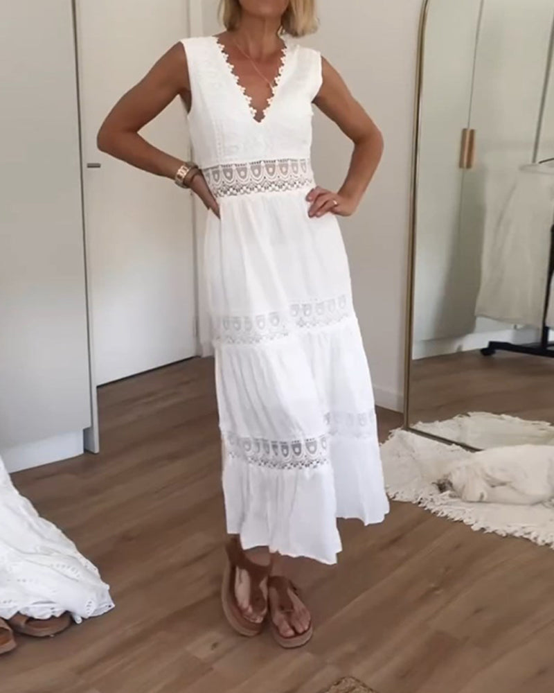 Eliza | Elegant White Lace Midi Dress