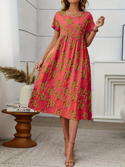 Ella | Vibrant Coral Floral Midi Dress