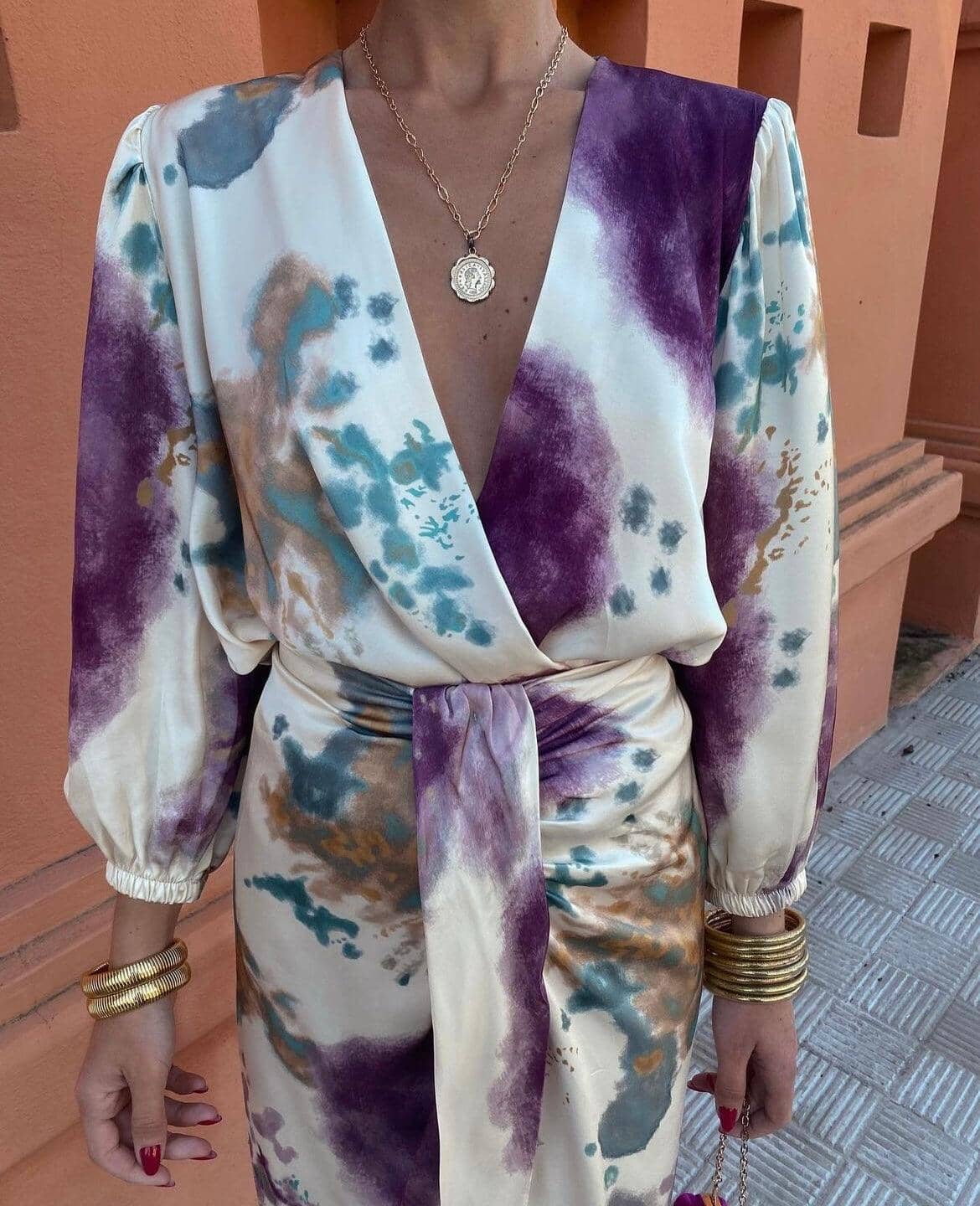 Amalia | Watercolor Wrap Tie Midi Dress