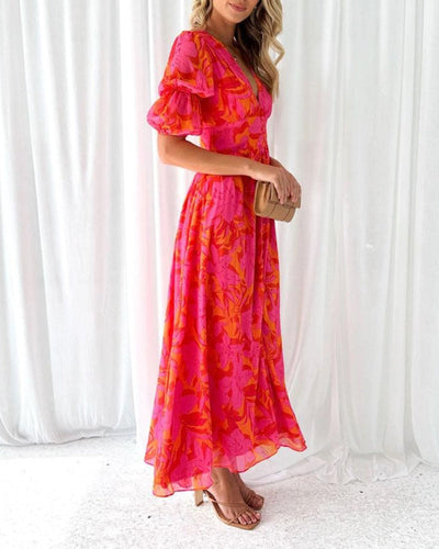 Alva | Elegant V-Neck Puff Sleeve Dress