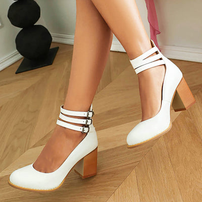 Clara | Smooth Ankle-Strap Sandals with Block Heel