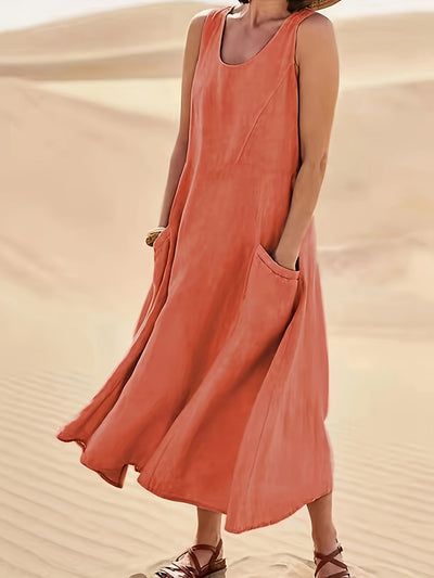 Maeve | Linen Blend Sleeveless Midi Dress