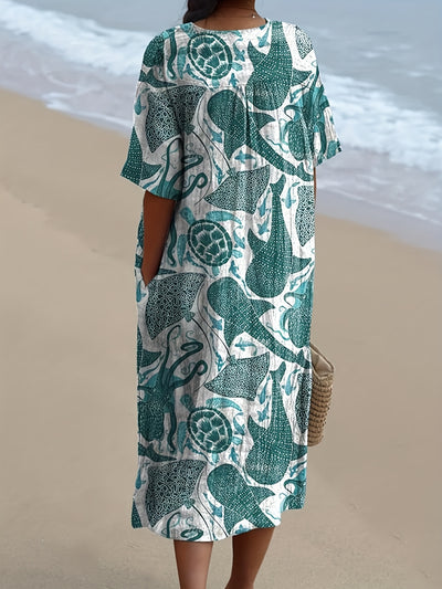 Nerissa | Ocean Life Print Relaxed Midi Dress