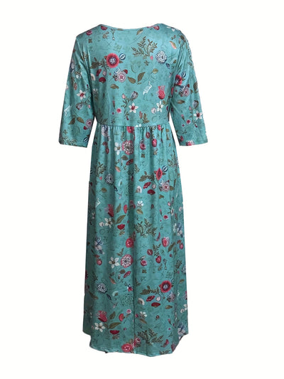 Lillian | Teal V-Neck Floral Dress