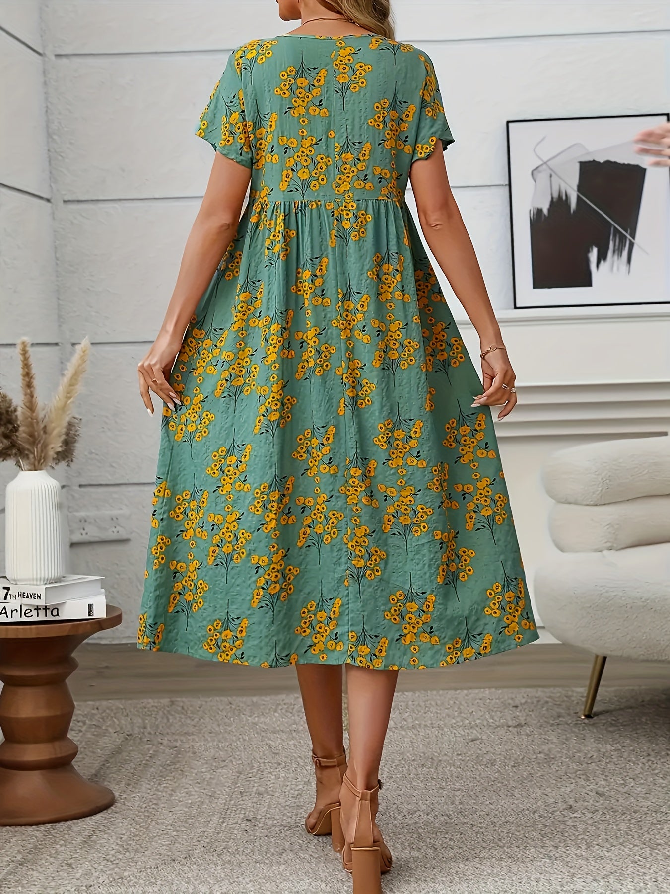 Ella | Vibrant Coral Floral Midi Dress