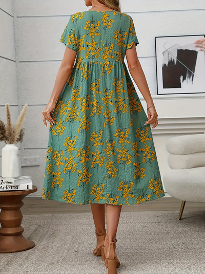 Ella | Vibrant Coral Floral Midi Dress