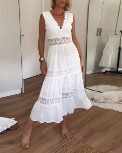 Eliza | Elegant White Lace Midi Dress