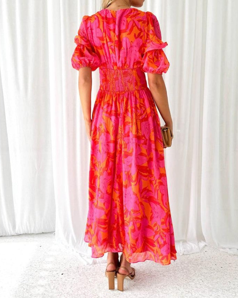 Alva | Elegant V-Neck Puff Sleeve Dress