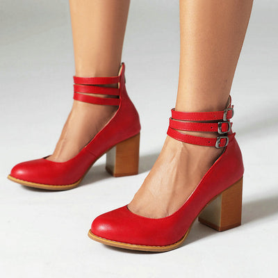 Clara | Smooth Ankle-Strap Sandals with Block Heel