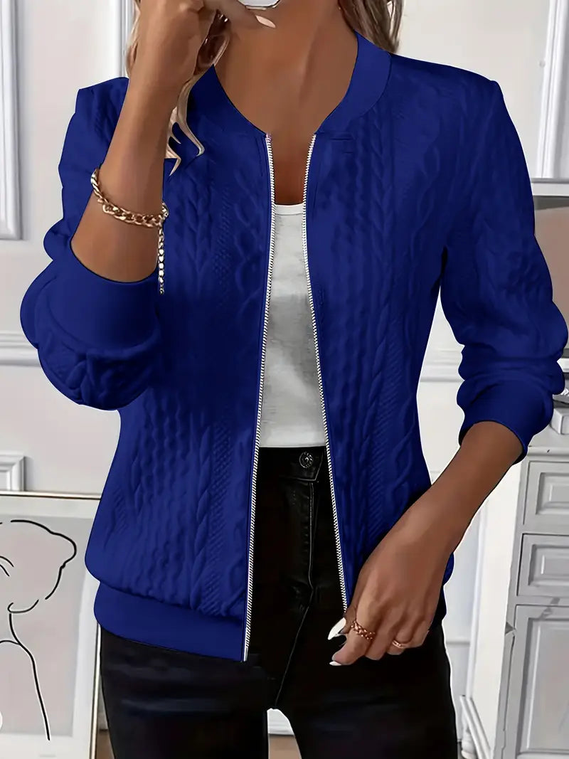 Elvarine | Textured Zip-Up Bomber Jacket