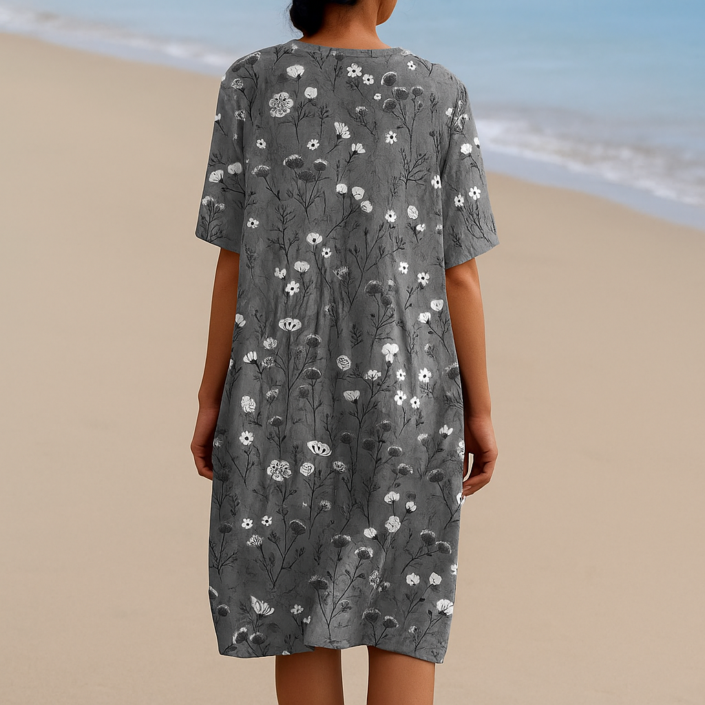Clara | Charcoal Meadow Floral Midi Dress