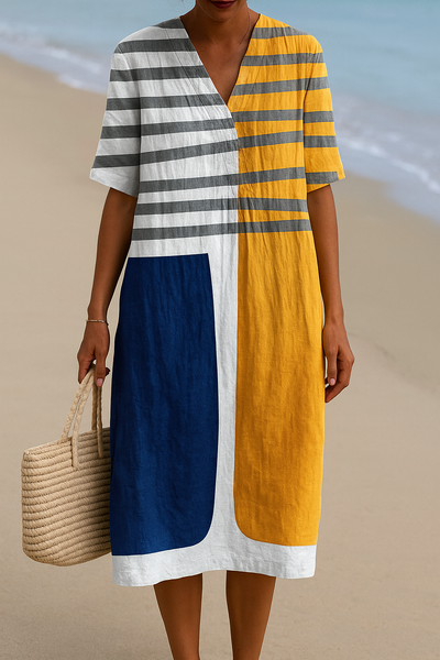 Sienna | Colorblock Striped V-Neck Midi Dress