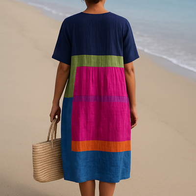 Talia | Bold Colorblock V-Neck Midi Dress