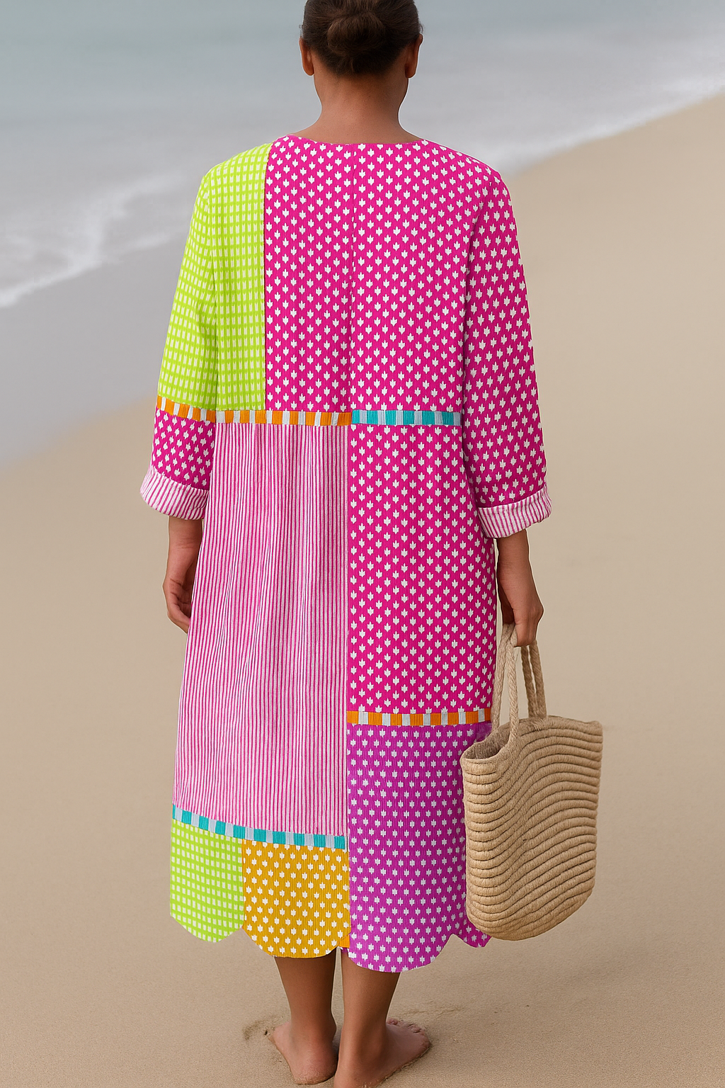 Chloe | Colorblock Boho Patchwork Midi Dress