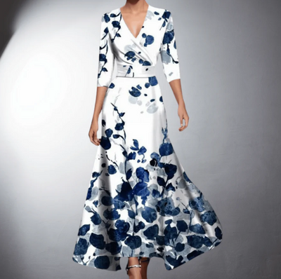 Clarissa | Bold Bloom Satin Wrap Maxi Dress