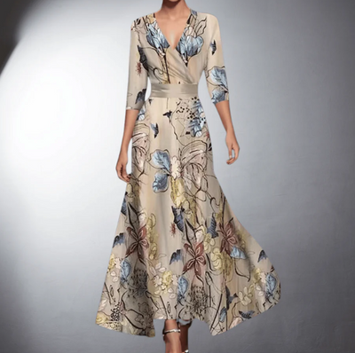 Clarissa | Bold Bloom Satin Wrap Maxi Dress