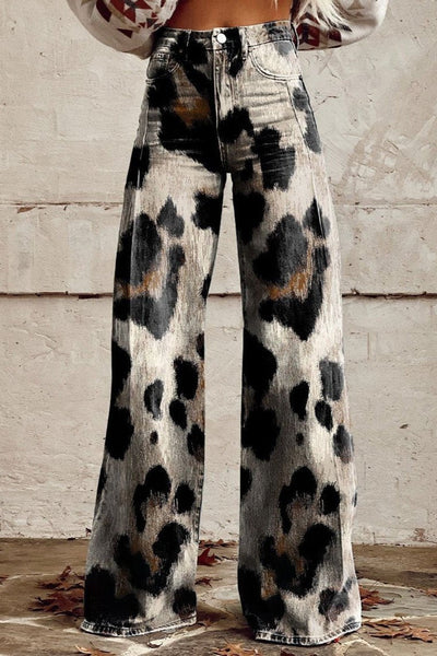 Darcie | Wild Spirit High-Waisted Leopard Wide-Leg Jeans