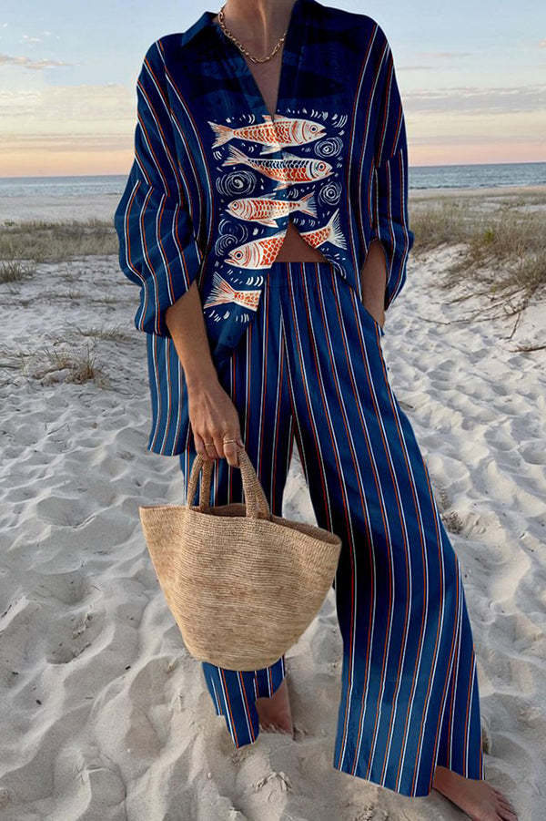 Beatrice | Blue Koi Linen Set