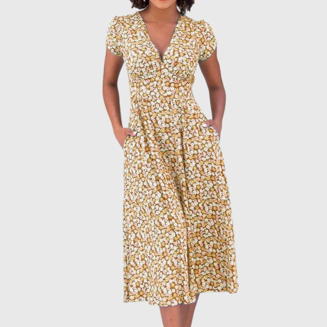 Claire | Blue Meadow Button-Front Midi Dress