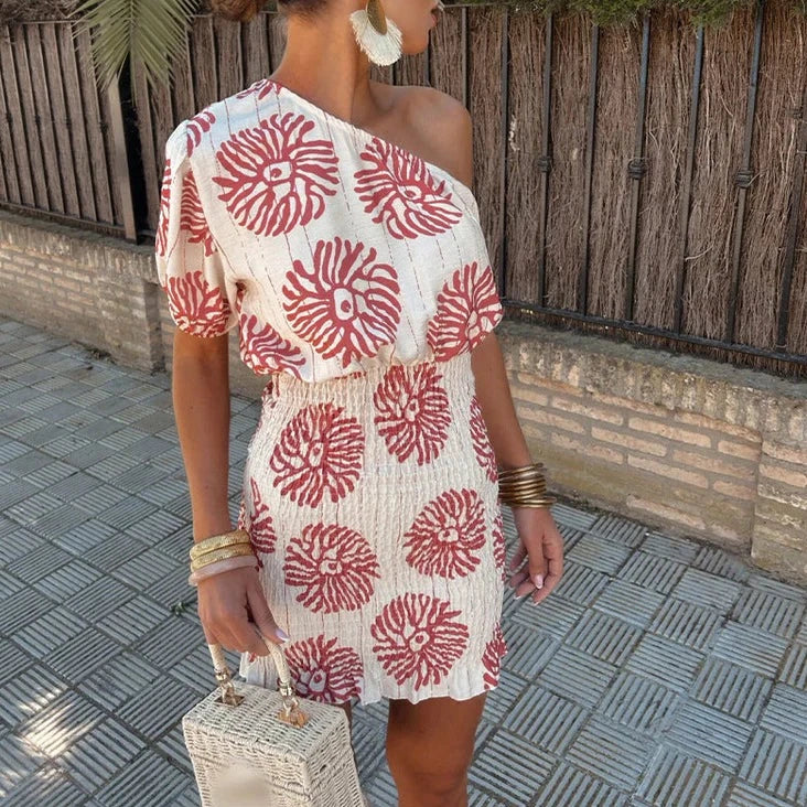 Romy | One-Shoulder Boho Smocked Mini Dress