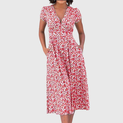Claire | Blue Meadow Button-Front Midi Dress