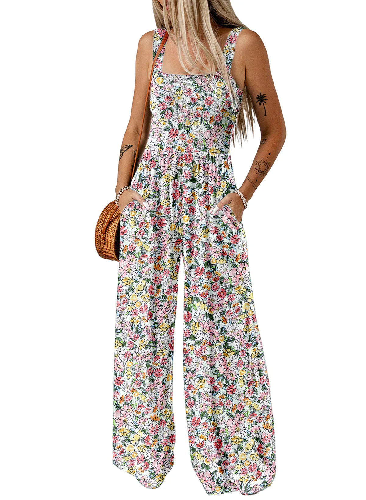 Lana | Vibrant Floral Smocked Wide-Leg Jumpsuit