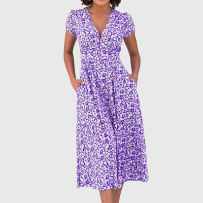 Claire | Blue Meadow Button-Front Midi Dress