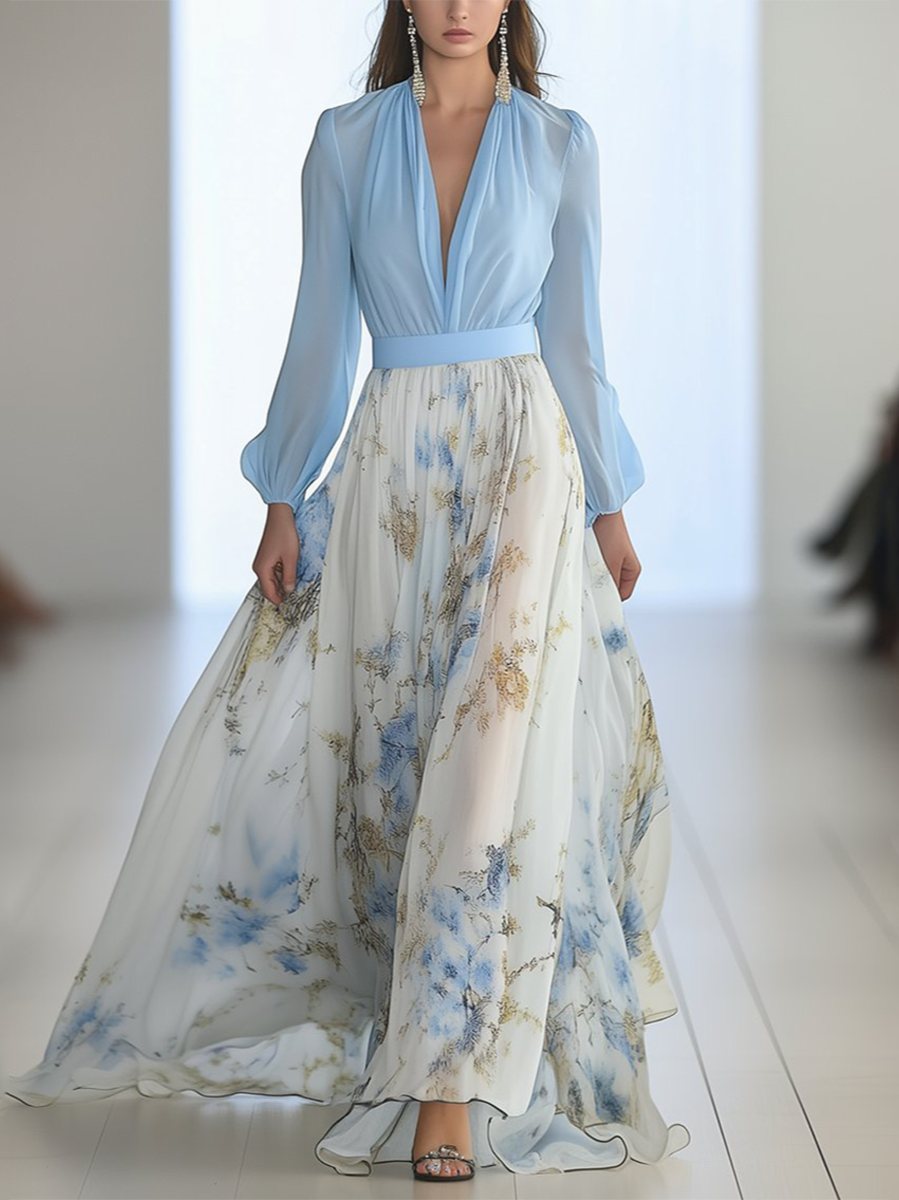 Aurora | Flowing Sky-Blue Chiffon Gown