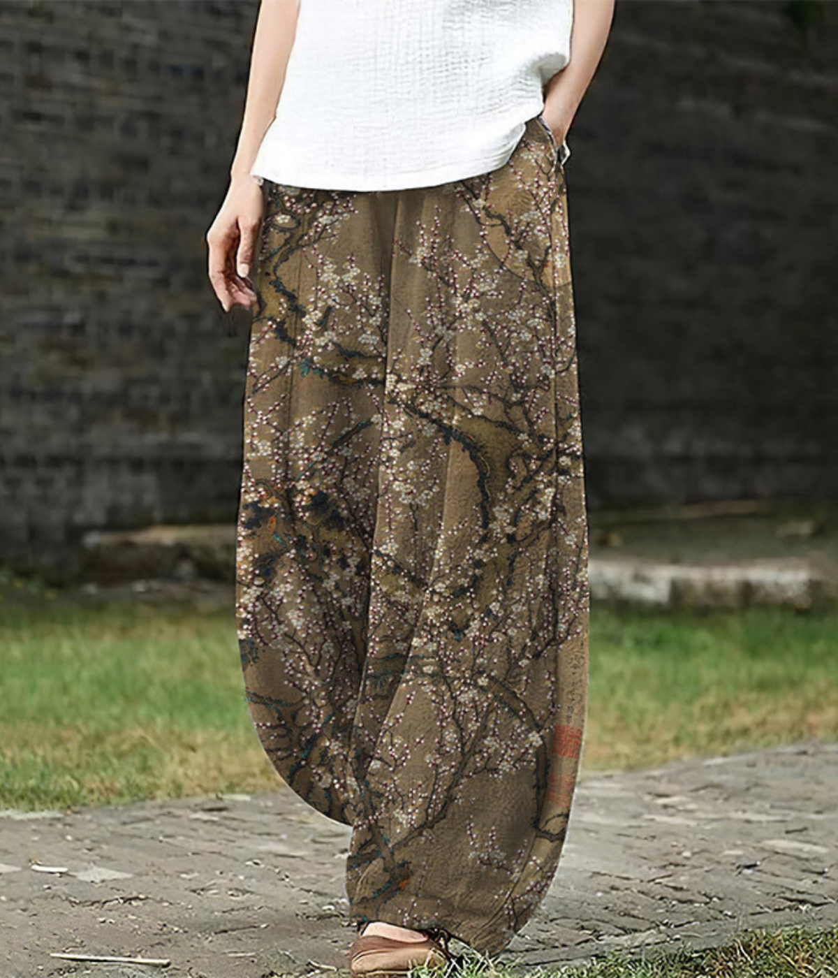Amelia | Wide-Leg Pants with Cherry Blossom Print
